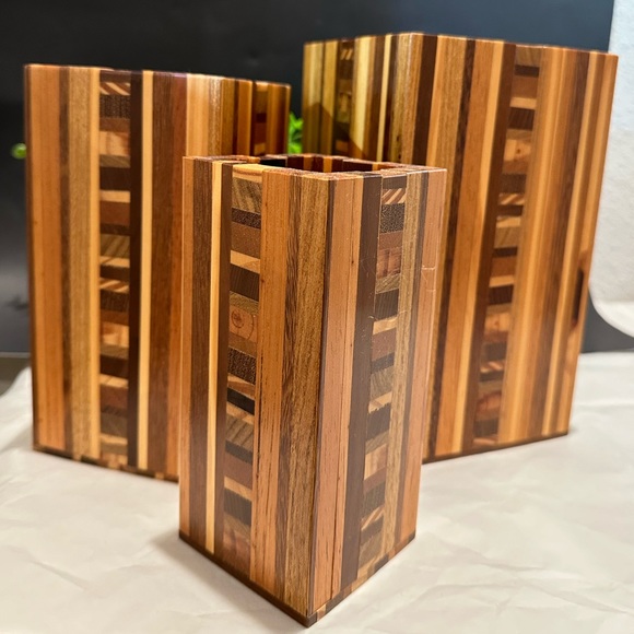 Walnut Solid Wood Jigsaw Storage Cube Set of 3 - Picture 7 of 8